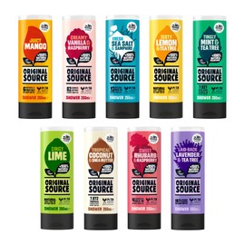 Original Source 4-Pack Shower Gel 250ml. Vegan Womens Shower Gel Made from 100% Natural Fragrances. PETA Certified Cruelty Free Mens Shower Gel (Random 4-Pack Shower Gels).