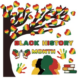 Whaline 92Pcs Juneteenth Tree Bulletin Board Decorations Set Black History Month African American Heart Paper Cutouts with 200Pcs Glue Points for Classroom Party Wall Blackboard