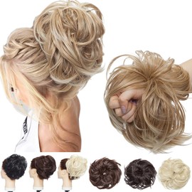 SEGO Hair Extensions Updo Hairpiece Hair Scrunchie Bun [Large 80 g] Voluminous Messy Wavy 27T613 Coffee Brown & Blonde Bleaching