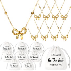 Tondiamo 8 Sets Bridesmaids Proposal Gifts Bridesmaids Pendant Necklace and Linen Cotton Small Drawstring Bags I Couldn't Tie the Knot Without You Jewelry Gifts for Wedding Bridal Party (Bowknot)