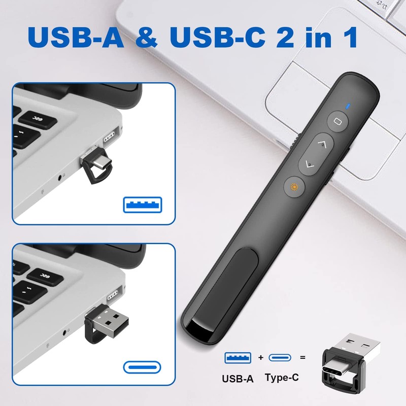 USB-C/USB-A PPT Pointer for Presentation Clicker PowerPoint Wireless Presenter Remote,