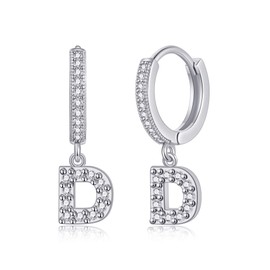 SANNYRA Initial D Hoop Earrings for Women, Silver Plated CZ Letter Hypoallergenic Stud Earring, Trendy Jewelry Valentine's Day Gifts for Her