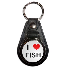 I Love Fish - Black Plastic Medallion Key Ring