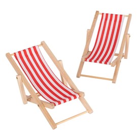 Ideen mit Herz | Miniature Deck Chair | Mini Folding Chair | Foldable Decorative Beach Chair | Dollhouse Furniture | Pack of 2 (Red-White Stripes)