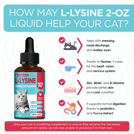 L- Lysine for Cats in Drops to Help with Watery Eyes, Sneezing & Allergies – Liquid Supplement with Cat Probiotic – L-Lysine, Vitamins, Taurine – Natural Chicken Flavor – For All Cats – 2 Packs x 2 Oz
