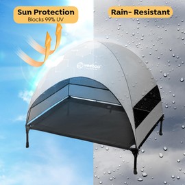 Veehoo Outdoor Dog Bed with Canopy, Cooling Elevated Pet Cot with Removable Shade, Non-Slip Feet, Raised Dog Cot for Large Dogs, Pet Tent Bed for Camping, Beach, Large, Black, CWC2411