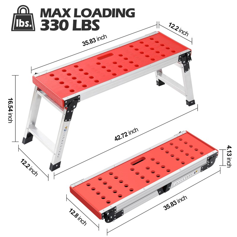 KINGRACK Folding Work Platform, Adjustable Step Ladder with Anti-Slip Feet
