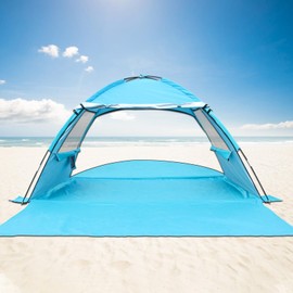 DLUCKY Beach Tent for 1/2-3/4 Person,Anti-UV Portable Sun Shade ShelterUPF 50+,Both Sides Extendable Floor,Extendable Awning,with 2 Ventilating Mesh Windows,Lightweight & Easy Setup.