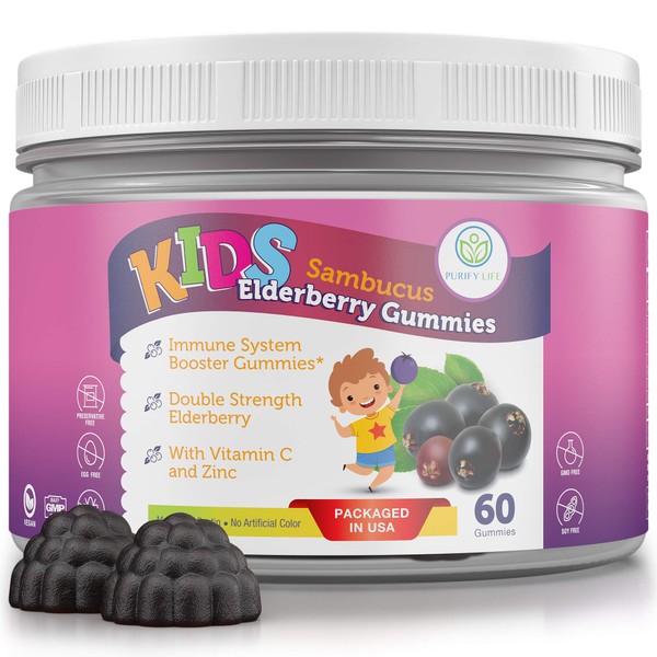 Easy Chew Elderberry Gummies for Kids & Toddlers (60 Day Supply) Sambucus Elderberry Gummies with Zinc & Vitamin C - Allergy, Sniffles, Cough & Cold Relief - Supplement Replace Capsules Pills Tablets