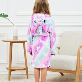 Unicorn Dressing Gowns for Girls Soft Hooded Robe Sleepwear with Unicorn Slippers, Unicorn Gifts for Girls (Pink/Purple Unicorn, 6-7 Years)