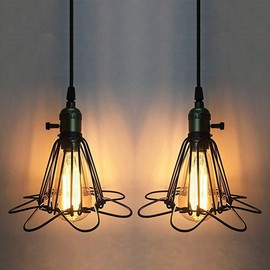 2 x E27 Vintage Pendant Light Ceiling Lighting Loft Style Badminton Shape Vintage Industrial Ceiling Light Antique Ceiling Light Cage