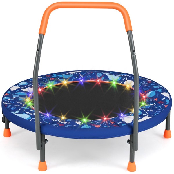 GYMAX Trampoline for Kids, 36” Foldable Mini Trampoline with Lights,