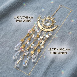 15.8 Inch Crystal Suncatchers for Windows - Sun and Moon Decor, Rainbow Maker Light Catcher - Gold Crystal