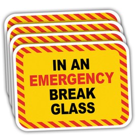 4pcs in an Emergency Break Glass Yellow Stickers for Glass Window, Glass Door Vinyl Water-Resistant Stickers Size 2.35x1.8in
