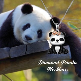 BETHZA Diamond Panda Necklace for Women Sterling Silver Panda Pendant Animal Jewelry for Mom Daughter Birthday Mother's Day Gifts