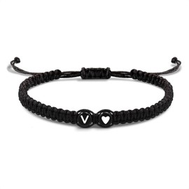 EVEMATE Bracelet with Letter and Heart for Friends and Couples - Initial A-Z Name - Braided Friendship Bracelet for Women, Men and Children, Adjustable, Cotton, No Gemstone