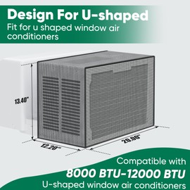 Plusluck Air Conditioner Covers for Outside: U Shaped Window Air Conditioner Cover, AC Mesh Cover for Outside Unit, 8000BTU, 12000BTU, Easy Air Flow, Anti-Leaf, Breathable, Black, 20" x12.2" x13.4"