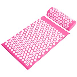 Fitvids Acupressure Mat and Pillow Set for Back/Neck Pain, Acupuncture Products to Relieve Muscle Fatigue, Improve Insomnia for Sedentary People, Acupuncture Eases Stress, Massage Mat, Pink