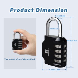 RESET-060 2 Pack 4 Digit Combination Lock Outdoor Padlock for School Gym Sports Locker Fence Toolbox Gate Suitcase Hasp Black