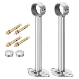 sourcing map 2 Pcs Ceiling Mount Curtain Rod Bracket, Fit 32mm/1.26" Pipe Length 200mm/7.87" Stainless Steel Curtain Rod Hooks Hangers for Walls Wardrobe Pipe Curtain Pipe, Silver