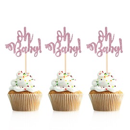 Donoter - Juego de 48 piezas de decoración para cupcakes de bebé con purpurina rosa para baby shower, decoración de pasteles de fiesta