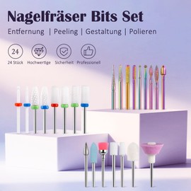 24-Piece Nail Cutter Bits Set, 3/32 Inch Professional Diamond Ceramic Tungsten Carbide Cutter Attachments for Manicure Pedicure, Acrylic Gel Nails, Nail Drills and Cuticle Remover