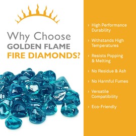 Golden Flame 10 Pound Fire Diamonds | 1 Inch Rocks | Natural Gas or Propane | Fire Pit, Table, and Fireplace | Indoor or Outdoor | Brilliant Jewel-Like Color | Azuria Reflective