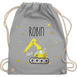 Geschenk mit Namen personalisiert by Shirtracer - Gym Bag Backpack - Excavator Construction Machine Construction Vehicle Digger Fan Construction Vehicle, 02 Light Grey