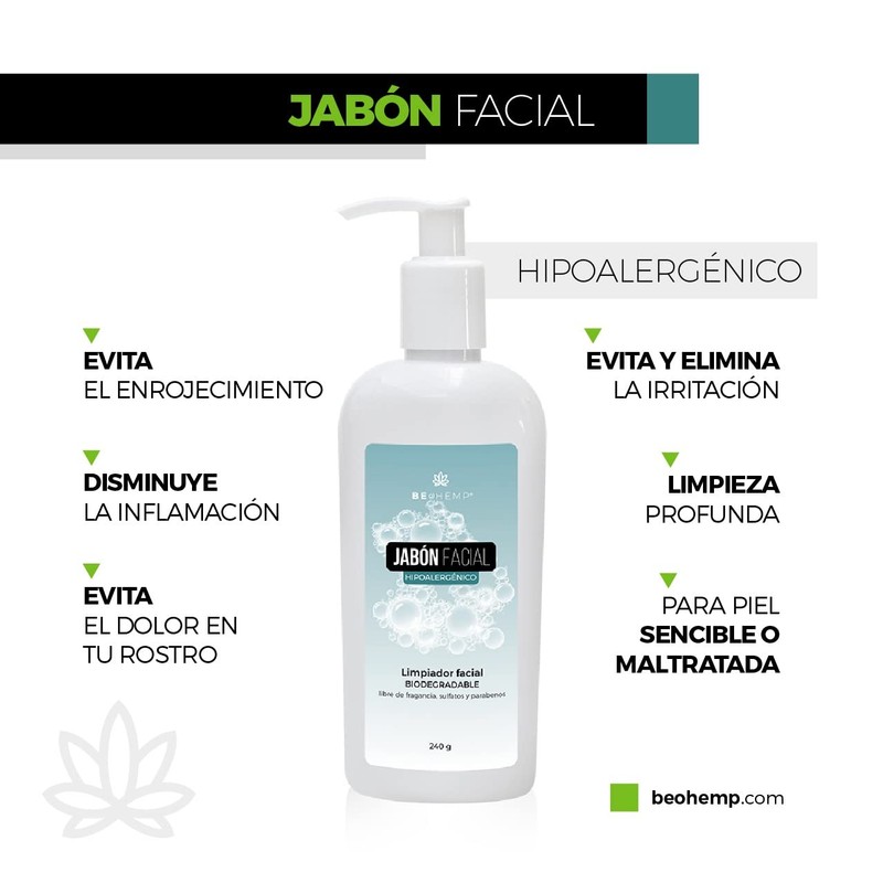 Jabón facial hipoalergénico hidratante 250 ml Beohemp