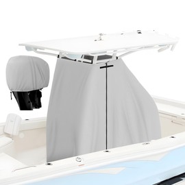 Yexcend T-Top Center Console Boat Cover, Heavy Duty 1200D Waterproof T Top Console Cover with Motor Cover, UV Resistant Polyester T-Top Boat Cover, Gray(94" L x 58" W x 82" H)