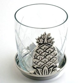Nickel Pineapple Base with Glass Votive Candle Holder. - Set of 3