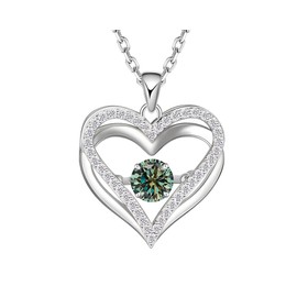 Moissanite Heart Necklace for Women, S925 Silver Floating Heart Pendant