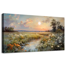 hyidecorart Large Canvas Wall Art for Living Room Wall Decor Bedroom Vintage Farmhouse Wildflower Wall Painting Office Decorations Nature Landscape Picture Artwork Aesthetic Home Decor Ready To Hang