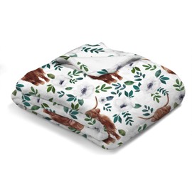 Highland Cow Boho Retro Floral Baby Blanket Girl Boy Farm Cow Yak Poppy Swaddle Blanket Super Soft Flannel Receiving Blanket Kids Toddler Newborn Nursery Bed Throw Crib Shower Gift 30x40
