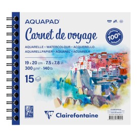 Clairefontaine Aquapad 975956C Sketchbook 19 x 20 cm Spiral Bound with 15 Sheets 300 g Ideal for Travelling Pack of 1 Multi-Coloured