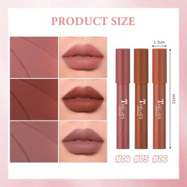 3 Piezas Pintalabios Mate Larga Duracion Labial Nude Cremoso