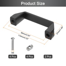 sourcing map 2 Pack Rectangular Pull Handle, 90mm/3.5" Hole Center Aluminium Alloy Door Handle Modern Drawer Pull for Drawer Cabinets Gate Garages, Black