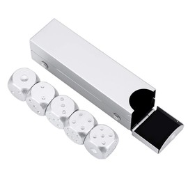 5pcs Deluxe Aluminium Alloy Poker Dice Set with Storage Box, Sleek and Delicate, Suitable for Table Games (Silver)