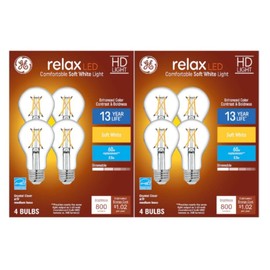 GE Relax 8-Pack A19 60 Watt Equivalent Crystal Clear Soft White Dimmable LED Light Bulbs