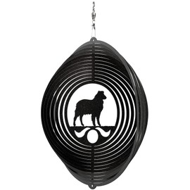 SWEN Products Australian Shepherd Circle Swirly Metal Wind Spinner