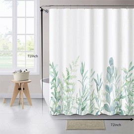 Jasion Green Eucalyptus Leaf Watercolor Floral Plant Pattern Spring Botanical Shower Curtain Set Waterproof Fabric Bathroom Curtains Home Bath Decor with 12 Hooks 72 X 72 Inches