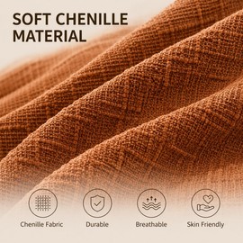 Chenille Throw Pillow Covers 18x18 Inch Orange, Set of 2 Soft Decorative Couch Sofa Pillow Cases, Durable Accent Cushion Covers for Living Room, Bedroom, Farmhouse & Modern Home Decor