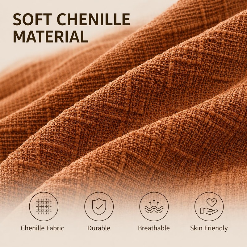 Chenille Throw Pillow Covers 18x18 Inch Orange, Set of 2