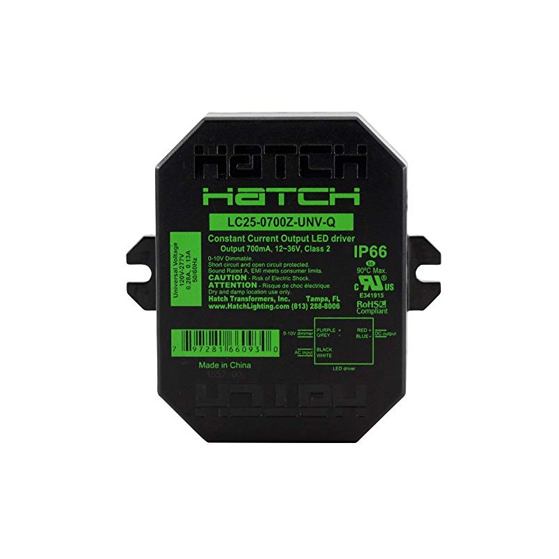 Hatch LC25-0700Z-UNV-Q Constant Current Dimmable LED Driver, 12-36Vdc, 120-277V