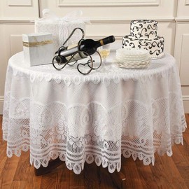 NC NC AMIPOS Lace Doilies White Crochet Washable Polyester Jacquard for Wedding Party Restaurant Banquet Picnic Decoration (White, Round, 180 cm)