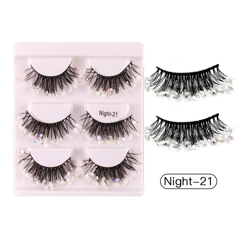 perfk 3 Pairs Luminous False Eyelashes with Sequins, Glitter Eyelashes,