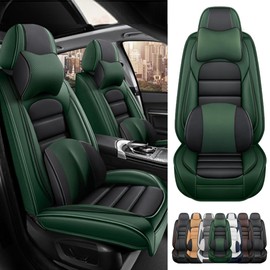 Cscevt 2 Seat Covers for Fits 95% of Mazda Models 1999-2023 Leather Car Seat Covers Waterproof Anti-Slip Soft Car Seat Protectors Auto Seat Covers with Airbag（Luxury,Black+Green）