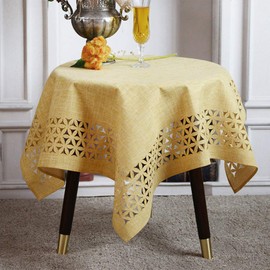 ARTABLE LaceTablecloths with Exquisite Macrame Border Embroidered Kitchen Holidays Fabric Tablecloth(Yellow, 33 x 33 Inch)