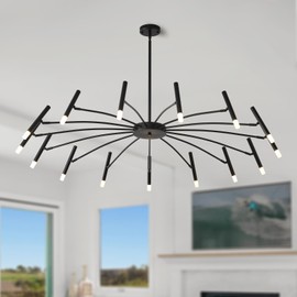 EGM LED Modern Chandelier with G9 Bulbs, 15-Light Black Sputnik Mid Century Chandelier 53 Inch, Lampshade Hanging Pendant Light Dimmable for Dining Room