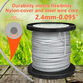 Akuoly Heavy Duty Steel-Core Trimmer Line– 0.095" 196ft Durable Trimmer Spool with Inner Steel Wire & Nylon Coating for String Trimmers on Thick Weeds, Pre-Wound Replacement with Storage Reel